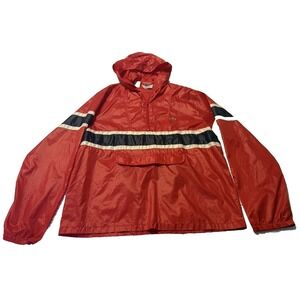 Izod Lacoste Anorak Windbreaker Mens‎ Large Red Striped Vintage Pullover Jacket
